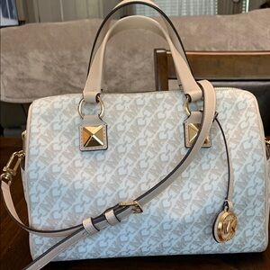 MICHAEL Michael Kors White and Gold Structured Satchel